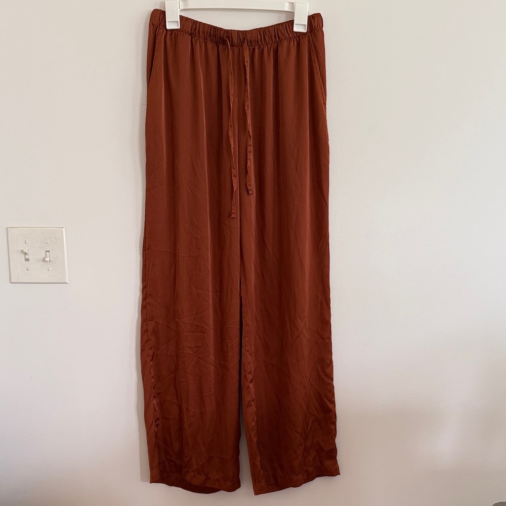 terra cotta satin wide leg pants